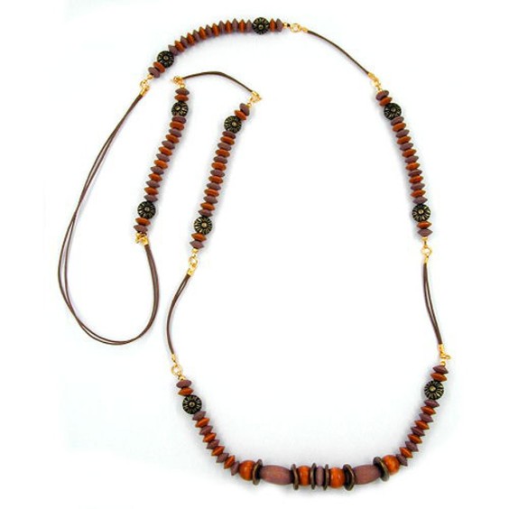 necklace beads ochre-brown 110cm