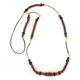 necklace beads ochre-brown 110cm