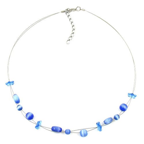 necklace glass beads blue transparency 42cm