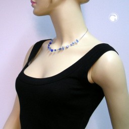 necklace glass beads blue transparency 42cm