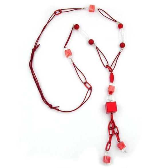 necklace glossy shine red crystal 100cm