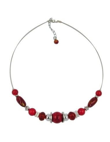 necklace silky-red beads on coated flexible wire 50cm