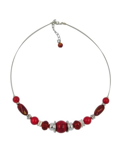 necklace silky-red beads on coated flexible wire 50cm