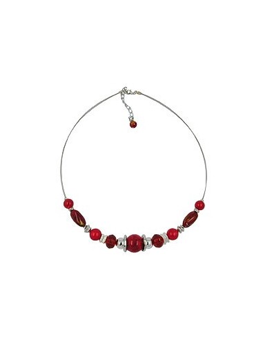 necklace silky-red beads on coated flexible wire 50cm