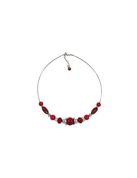 necklace silky-red beads on coated flexible wire 50cm