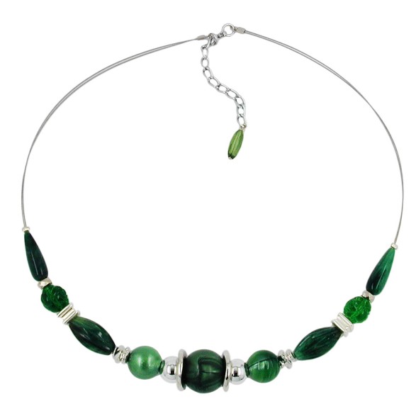 necklace shiny green beads on coated flexible wire 50cm