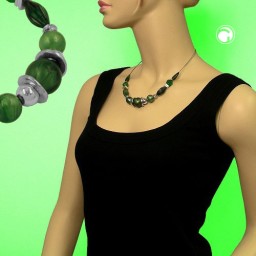 necklace shiny green beads on coated flexible wire 50cm