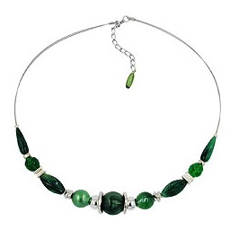 necklace shiny green beads on coated flexible wire 50cm