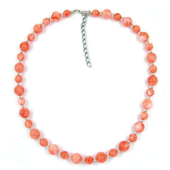 necklace beads salmon-white 45cm