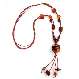 necklace spiral beads brown 100cm