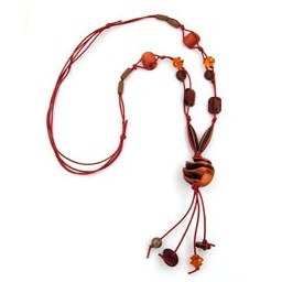 necklace spiral beads brown 100cm