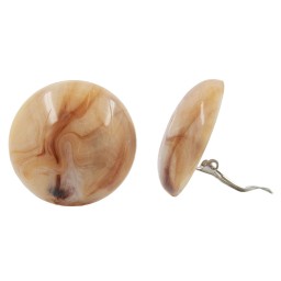 clip-on earring round light brown marbled glossy 30mm