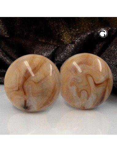 clip-on earring round light brown marbled glossy 30mm