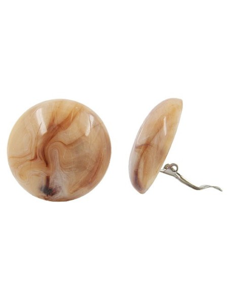 clip-on earring round light brown marbled glossy 30mm