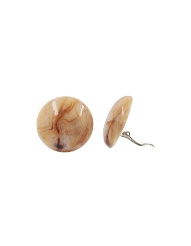 clip-on earring round light brown marbled glossy 30mm