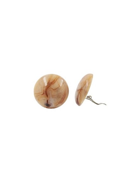 clip-on earring round light brown marbled glossy 30mm