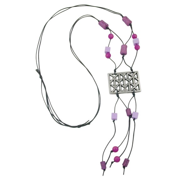 necklace silver-coloured purple 90cm