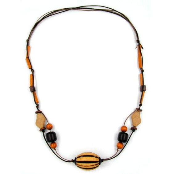 necklace large beads brown 110cm