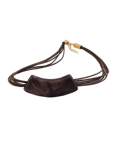 necklace tube flat curved dark brown marbled