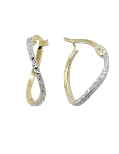 hoop earring 17x12x1mm bicolor rhodium plated diamond cut 9k gold
