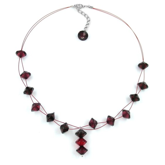 necklace faceted beads dark-red 45cm