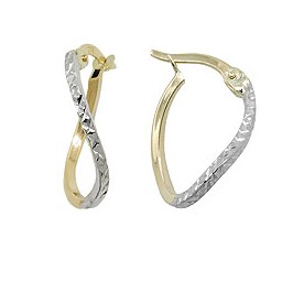 hoop earring 17x12x1mm bicolor rhodium plated diamond cut 9k gold