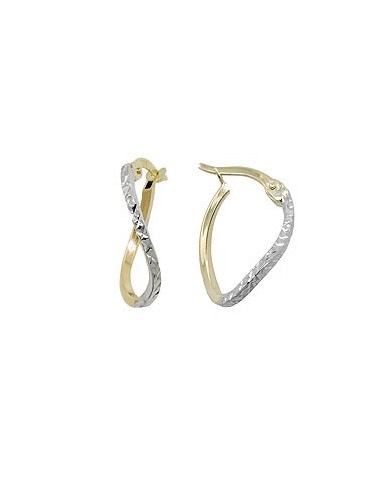 hoop earring 17x12x1mm bicolor rhodium plated diamond cut 9k gold