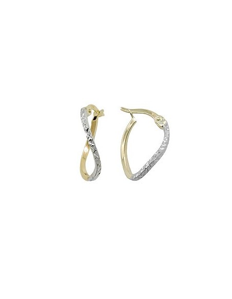 hoop earring 17x12x1mm bicolor rhodium plated diamond cut 9k gold
