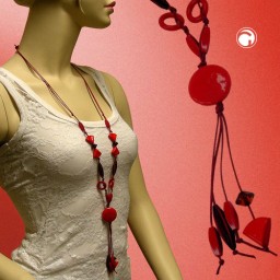 necklace plate& beads red 90cm