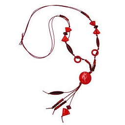 necklace plate& beads red 90cm