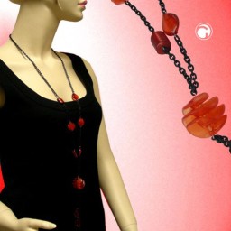 necklace red spiral black chain 95cm