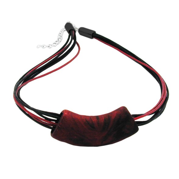 necklace tube flat curved red metallic 50cm