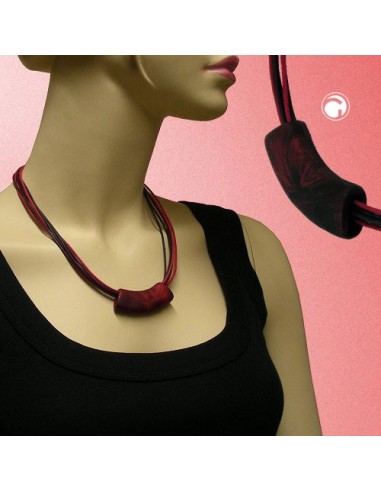 necklace tube flat curved red metallic 50cm