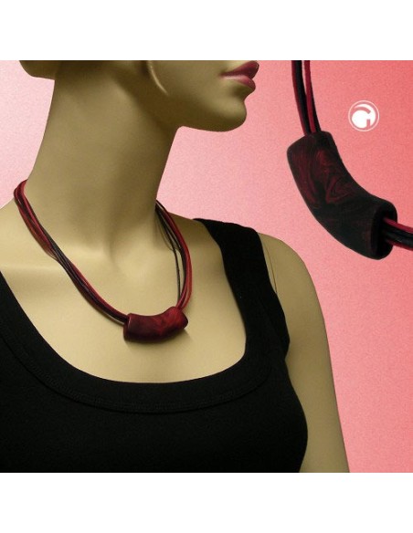 necklace tube flat curved red metallic 50cm