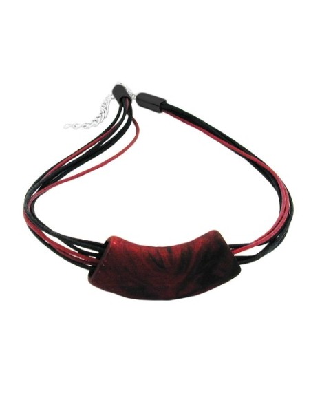 necklace tube flat curved red metallic 50cm