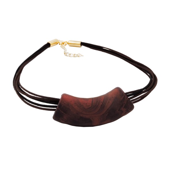 necklace tube flat curved brown 50cm