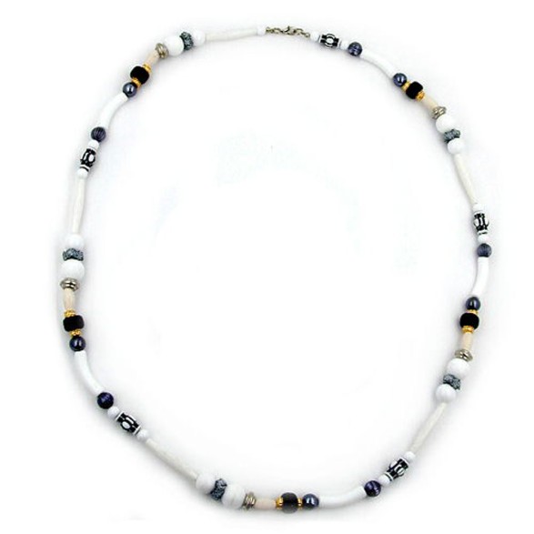 necklace beads white-black-grey 75cm