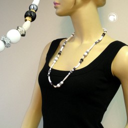 necklace beads white-black-grey 75cm