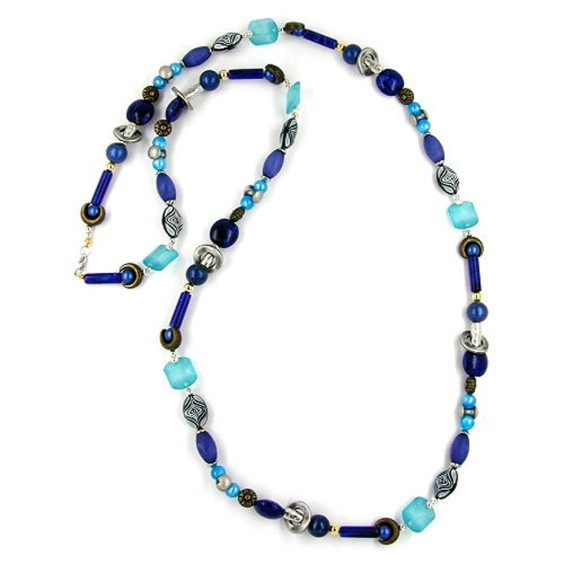 necklace beads dark blue-turquoise 110cm