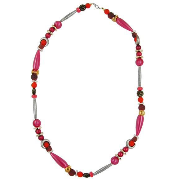 necklace beads silk-red-brown 63cm