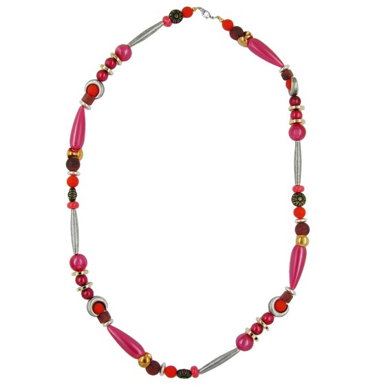 necklace beads silk-red-brown 63cm