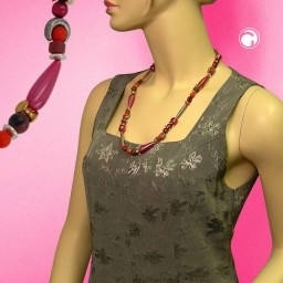 necklace beads silk-red-brown 63cm