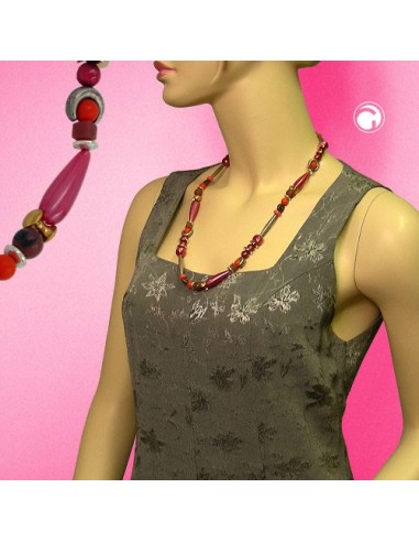 necklace beads silk-red-brown 63cm