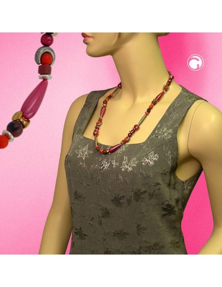 necklace beads silk-red-brown 63cm