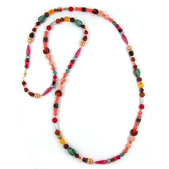 necklace beads red-yellow-brown 120cm