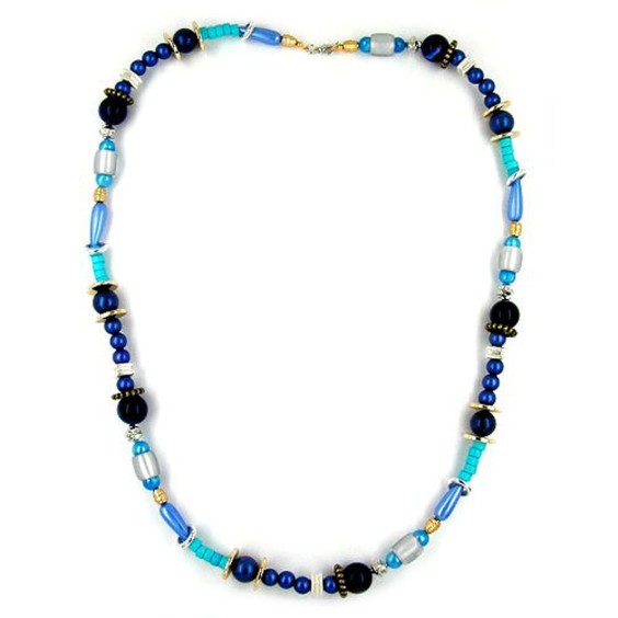 necklace beads blue-grey-turquoise 73cm