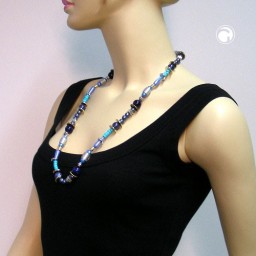 necklace beads blue-grey-turquoise 73cm