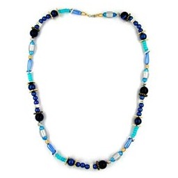 necklace beads blue-grey-turquoise 73cm