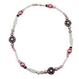 necklace beads pink-white-silver tone 60cm