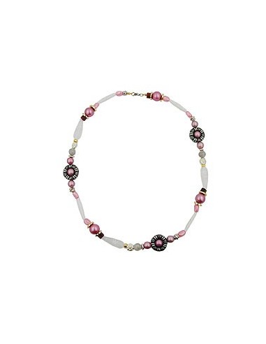 necklace beads pink-white-silver tone 60cm